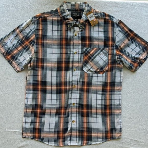 Field & Stream Men's Short Sleeve Button Up Flannel Shirt Size S/M, Orange Gray - Picture 3 of 5